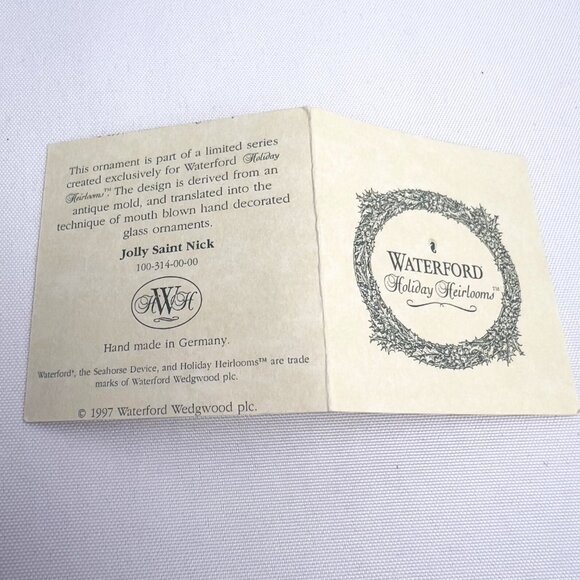 Waterford Santa Ornament Vintage 1997 Hand-Painted Glass Original Box & Tags 6" - Picture 3 of 9